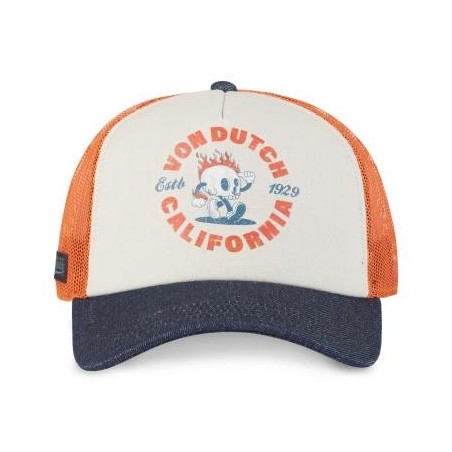 Casquette Vondutch Orange Trucker Snapback Visière en Denim, effet Bambou CREW